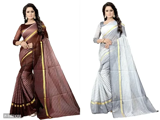 Women Stylish Cotton Silk Striped Saree with Blouse piece