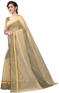 Stylish Beige Cotton Silk Solid Saree with Blouse piece For Women-thumb3