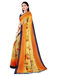 SAADHVI Women's Beige and Navy Blue Georgette Floral Printed Saree With Unstitched Blouse(FL-Georgette87) | Free Size-thumb1