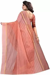 Stylish Peach Cotton Silk Striped Saree with Blouse piece For Women-thumb2