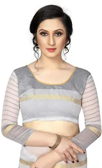 Women Stylish Cotton Silk Striped Saree with Blouse piece-thumb2