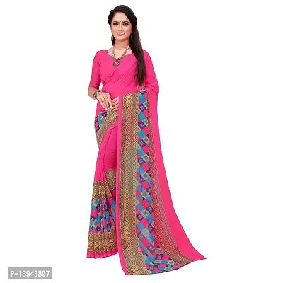 SAADHVI Women's Pink Georgette Geometric Print Printed Saree With Unstithed Blouse(FL-Georgette22, Free Size) | Free Size-thumb0