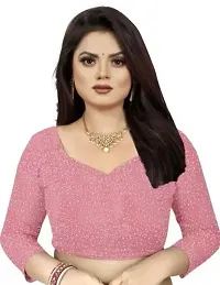 Elegant Pink Net Saree with Blouse piece For Women-thumb2