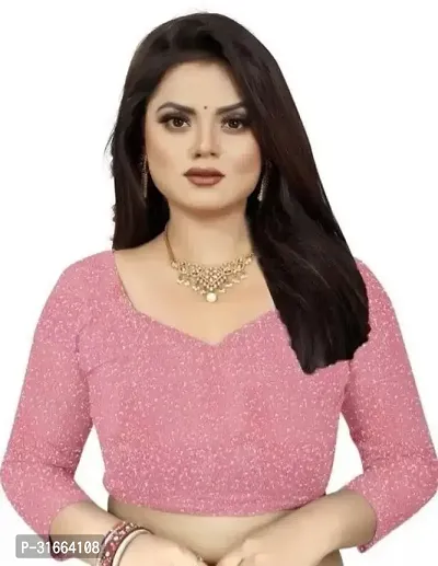 Elegant Pink Net Saree with Blouse piece For Women-thumb3