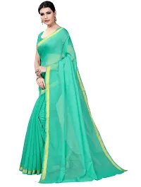 Stylish Cotton Silk Green Saree With Blouse Piece For Women-thumb1