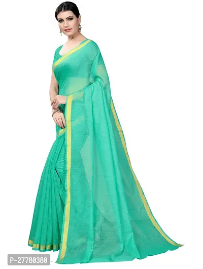 Stylish Cotton Silk Green Saree With Blouse Piece For Women-thumb2