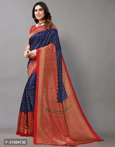 Elegant Navy Blue Cotton Silk Saree without Blouse piece For Women-thumb2