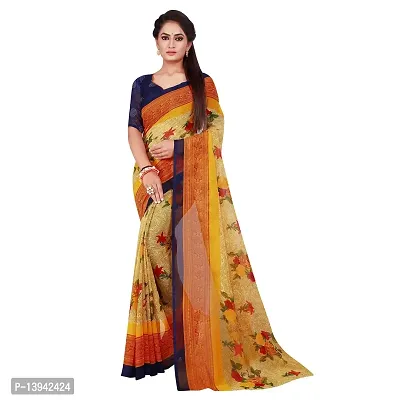 SAADHVI Women's Beige Georgette Floral Print Printed Saree With Unstithed Blouse(FL-Georgette47, Free Size) | Free Size