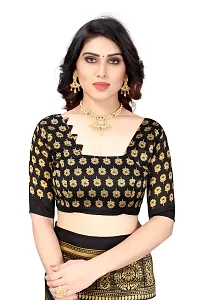 Stylish Black Cotton Silk Woven Design Saree with Blouse piece For Women-thumb3