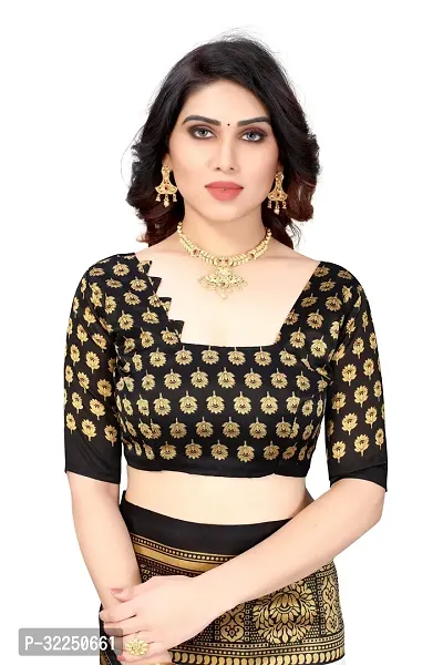 Stylish Black Cotton Silk Woven Design Saree with Blouse piece For Women-thumb4