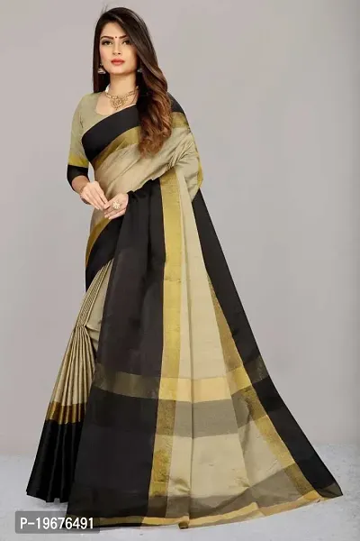 Women Stylish Silk Blend Self Pattern Saree with Blouse piece-thumb0