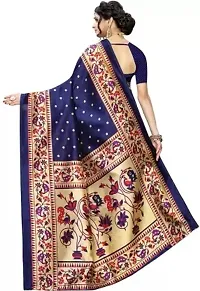 Stylish Navy Blue Cotton Silk Printed Saree with Blouse piece For Women-thumb1