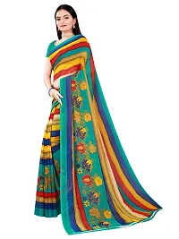 SAADHVI Women's Multi and Rama Georgette Striped Printed Saree With Unstitched Blouse(FL-Georgette79) | Free Size-thumb1