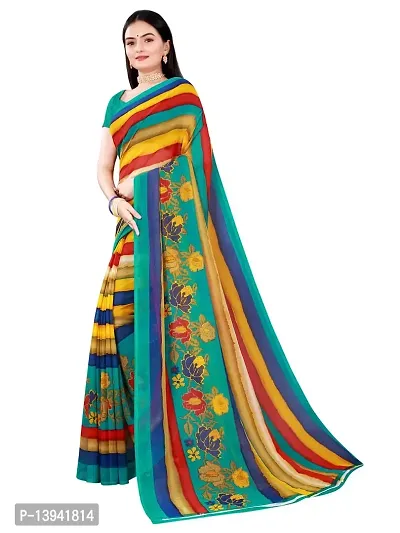 SAADHVI Women's Multi and Rama Georgette Striped Printed Saree With Unstitched Blouse(FL-Georgette79) | Free Size-thumb2