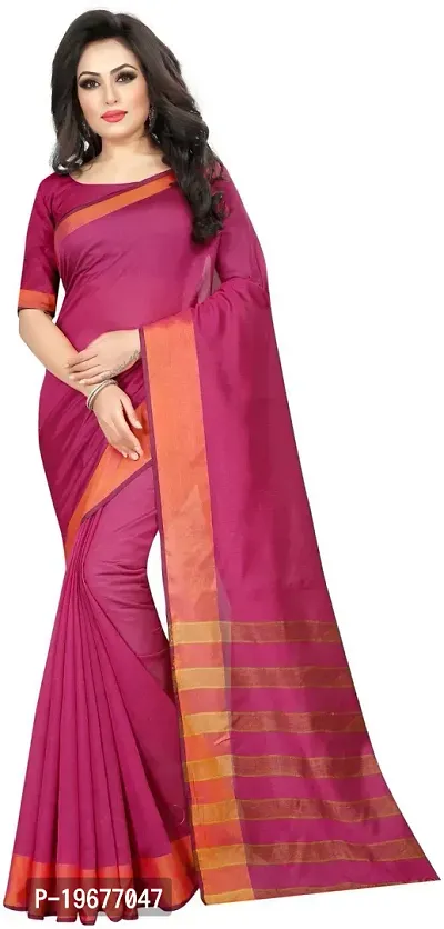 Women Stylish Cotton Silk Solid Saree with Blouse piece-thumb0