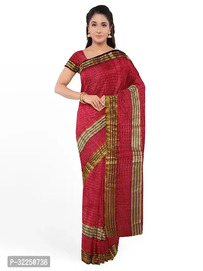 Stylish Red Cotton Silk Solid Saree with Blouse piece For Women-thumb0