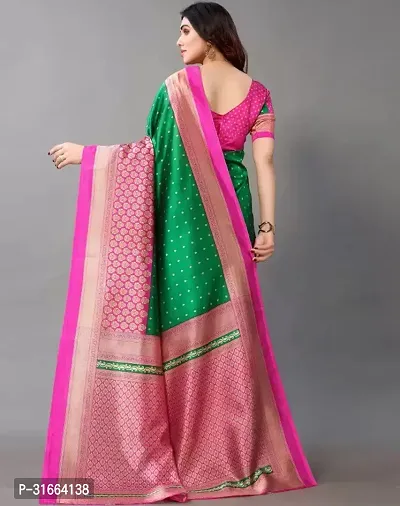 Elegant Green Cotton Silk Saree without Blouse piece For Women-thumb3