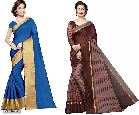 Women Stylish Cotton Silk Solid Saree with Blouse piece-thumb0