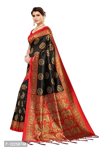 Stylish Black Cotton Silk Printed Saree with Blouse piece For Women-thumb2