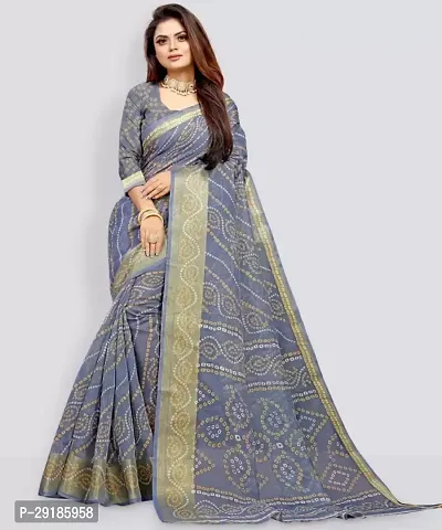 Stylish Grey Cotton Silk Saree With Blouse Piece For Women-thumb0