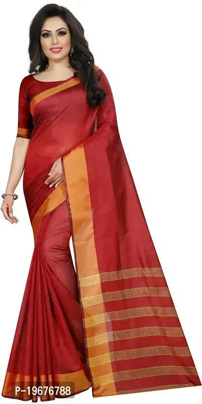 Women Stylish Cotton Silk Solid Saree with Blouse piece-thumb0