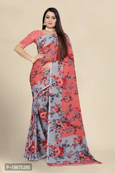 Women Stylish Georgette Printed Saree with Blouse piece