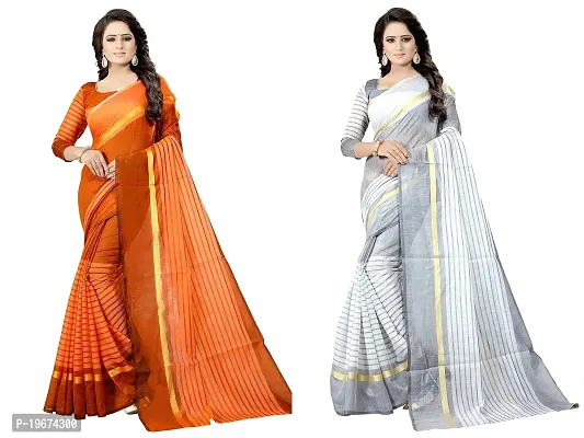 Women Stylish Cotton Silk Striped Saree with Blouse piece