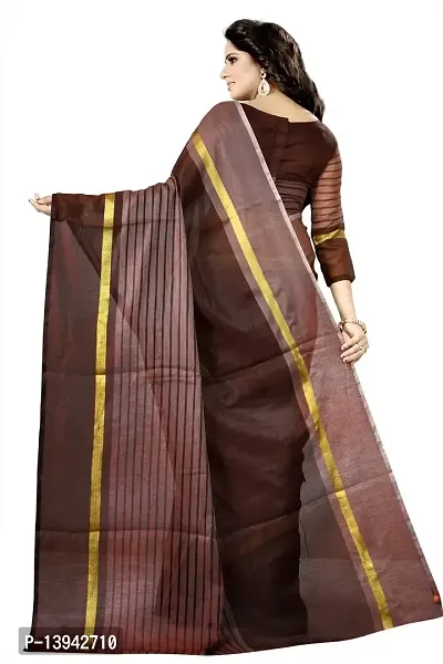 SAADHVI Women's Brown Cotton Silk Striped Saree With Blouse(FL-IF-Rustom Coffee) | Free Size-thumb2