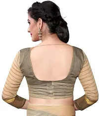 Stylish Beige Cotton Silk Solid Saree with Blouse piece For Women-thumb4