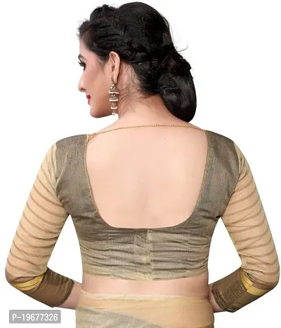 Stylish Beige Cotton Silk Solid Saree with Blouse piece For Women-thumb5