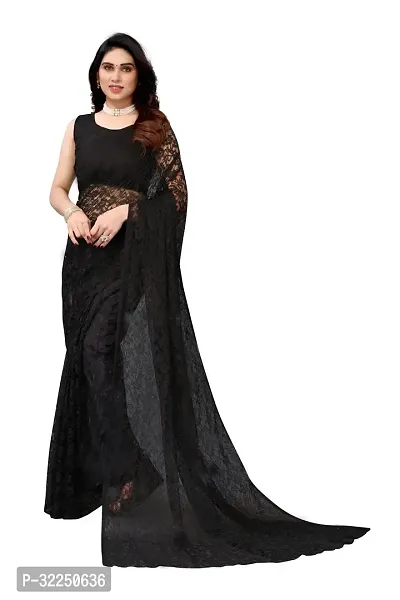 Stylish Black Cotton Silk Solid Saree with Blouse piece For Women-thumb0