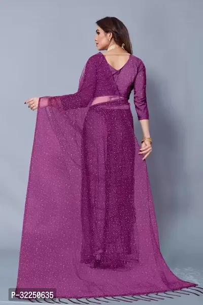 Stylish Wine Net Solid Saree with Blouse piece For Women-thumb2