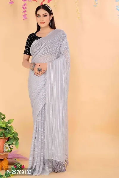 Elegant Grey Chiffon Saree with Blouse piece For Women-thumb0