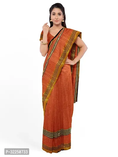 Stylish Orange Cotton Silk Solid Saree with Blouse piece For Women-thumb0