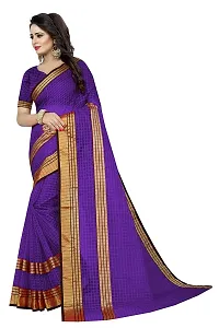 Stylish Cotton Silk Violet Printed Saree With Blouse Piece For Women-thumb1