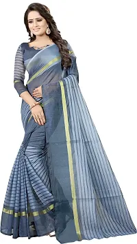 Women Stylish Cotton Silk Striped Saree with Blouse piece-thumb1