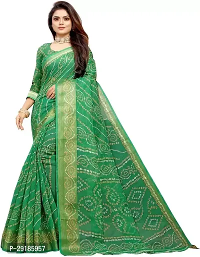 Stylish Green Cotton Silk Saree With Blouse Piece For Women