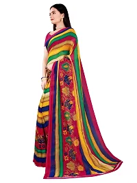 SAADHVI Women's Multi and Pink Georgette Striped Printed Saree With Unstitched Blouse(FL-Georgette80) | Free Size-thumb1