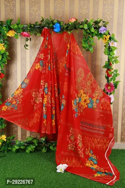 Beautiful Red Georgette Printed Saree With Blouse Piece For Women-thumb0