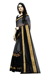 Stylish Black Cotton Silk  Printed Saree With Blouse Piece For Women-thumb2