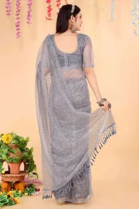 Stylish Grey Net Saree with Blouse piece For Women-thumb3