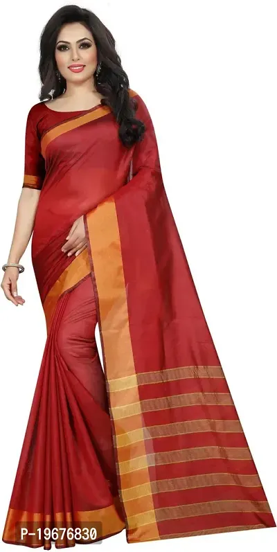 Women Stylish Cotton Silk Solid Saree with Blouse piece-thumb0