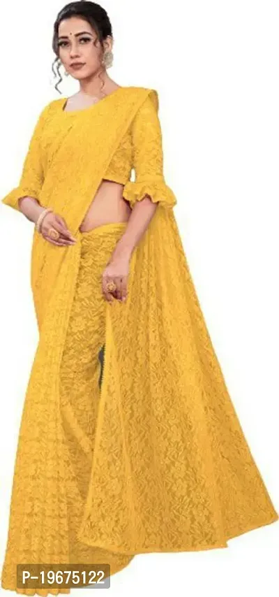 Stylish Yellow Net Saree with Blouse piece For Women-thumb4