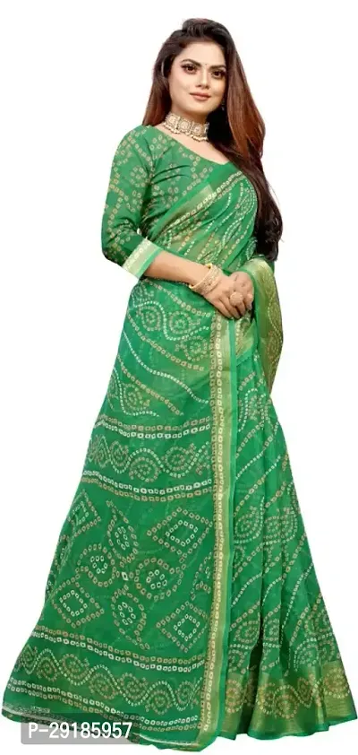 Stylish Green Cotton Silk Saree With Blouse Piece For Women-thumb3