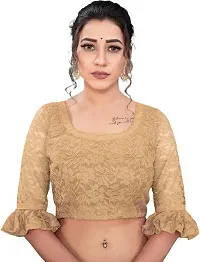 Stylish Beige Net Saree with Blouse piece For Women-thumb2