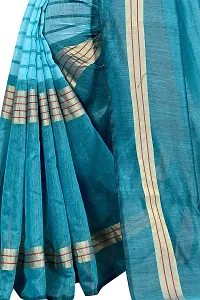 Stylish Blue Cotton Silk Saree with Blouse piece For Women-thumb4