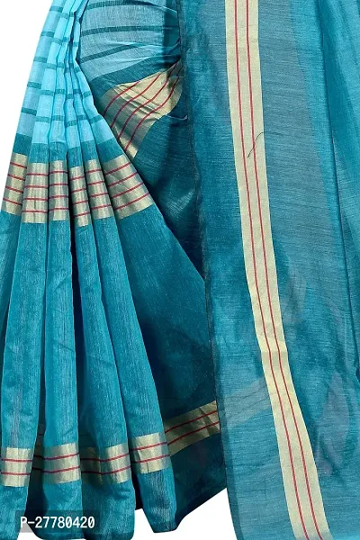 Stylish Blue Cotton Silk Saree with Blouse piece For Women-thumb5