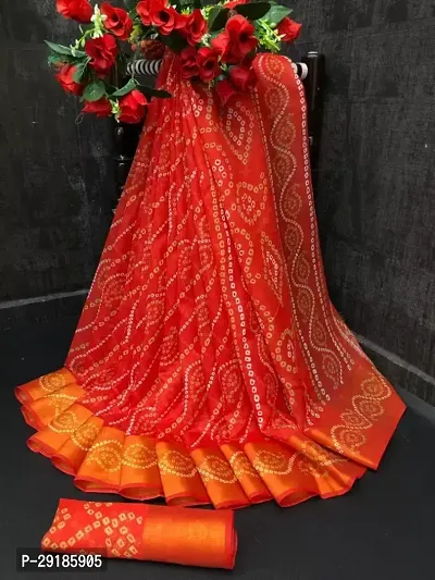 Stylish Red Cotton Silk Saree With Blouse Piece For Women