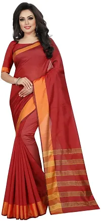 SAADHVI Women's Cotton Silk Striped Print Saree With Blouse