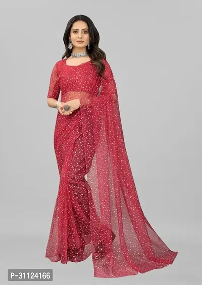 Beautiful Net Red Woven Design  Saree with Blouse piece For Women-thumb0